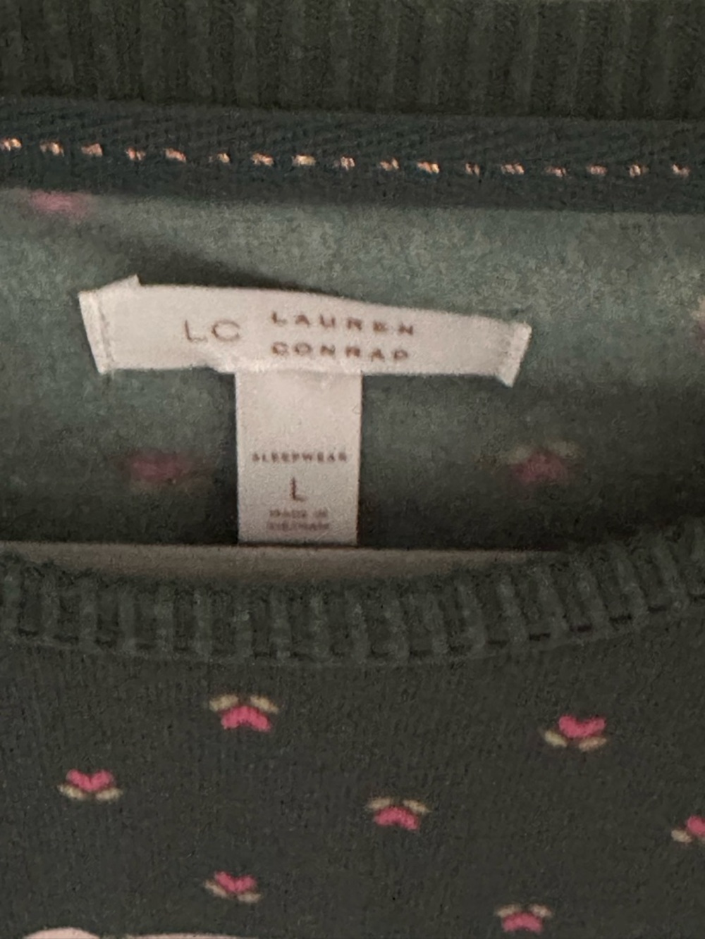 LC Lauren Conrad Green Pajama Set with Pink Accents - Picture 3 of 4